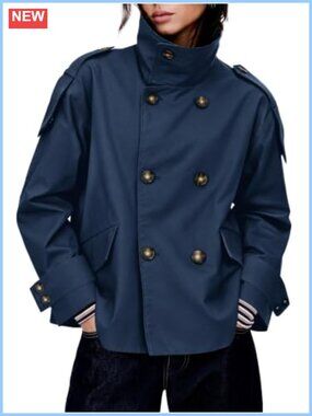 Cropped Trench Coat Oversized Double Breasted Windproof Jacket